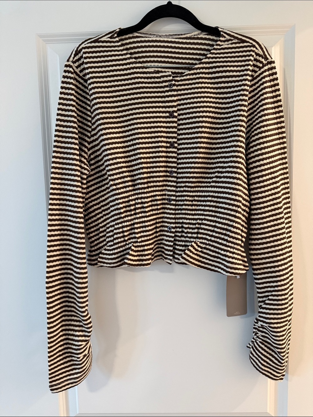 Missguided Black and White Striped Long Sleeve Button Cardigan